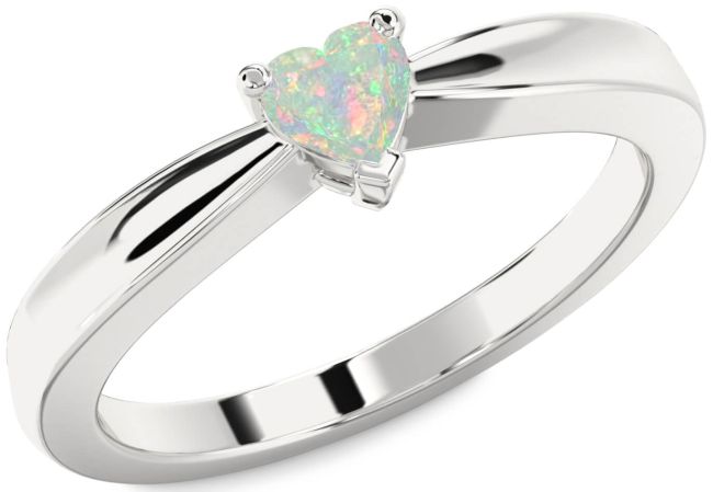 Opal Silver Heart Promise Ring