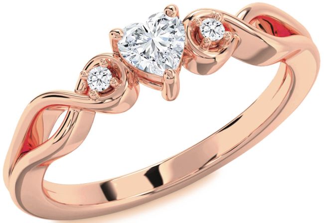 Diamond Rose Gold Heart Knot Three Stone Engagement Ring