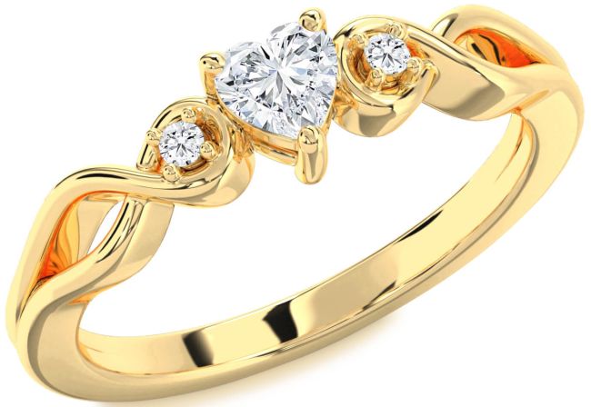 Diamond Gold Silver Heart Knot Three Stone Engagement Ring