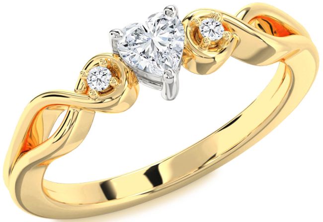Diamond White Yellow Gold Heart Knot Three Stone Engagement Ring