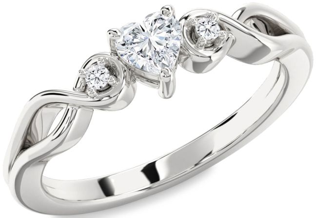 Diamond Silver Heart Knot Three Stone Engagement Ring