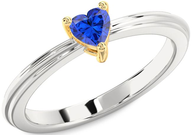 Blue Sapphire Platinum & Yellow Gold Heart Promise Ring