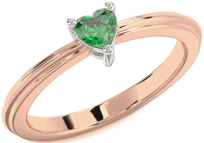 Emerald White Rose Gold Heart Promise Ring