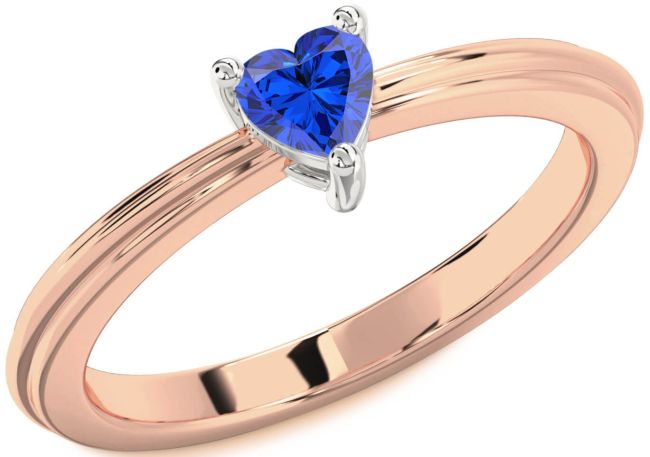 Blue Sapphire Rose Gold Silver Heart Promise Ring