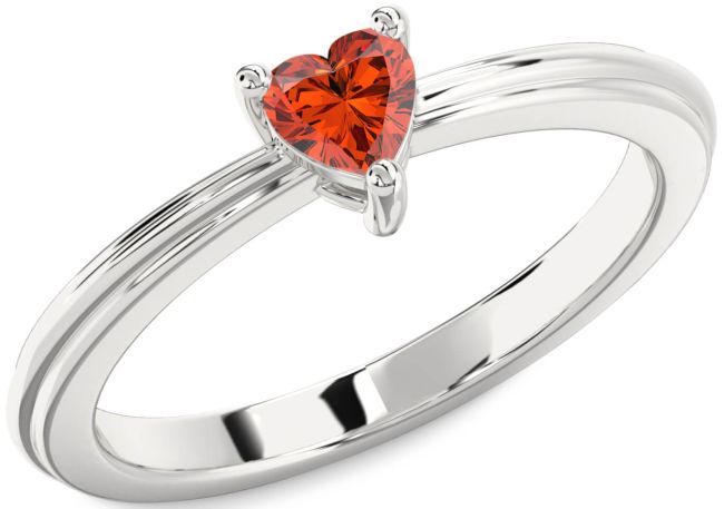 Fire Opal Silver Heart Promise Ring