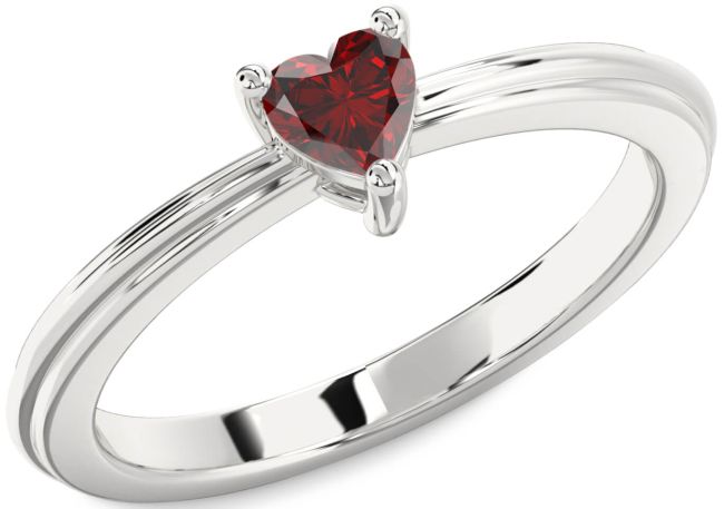 Garnet Silver Heart Promise Ring