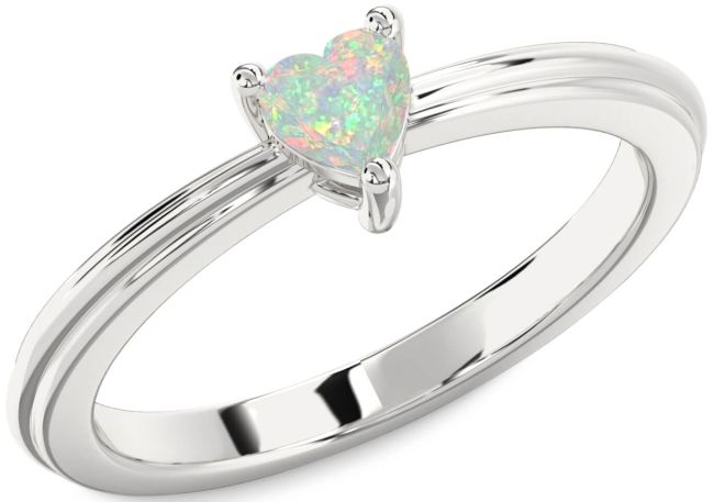 Opal Silver Heart Promise Ring