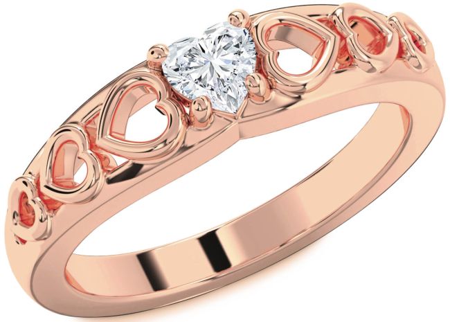 Diamond Rose Gold Silver Heart Promise Ring
