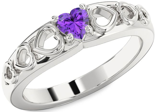 Amethyst Silver Heart Promise Ring