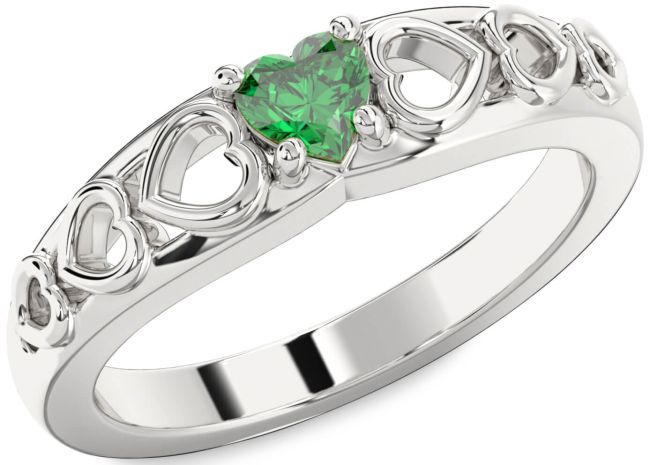 Emerald Silver Heart Promise Ring