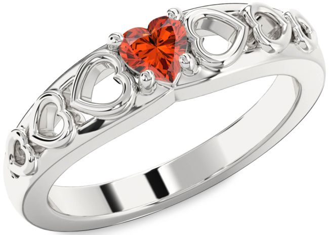 Fire Opal Silver Heart Promise Ring