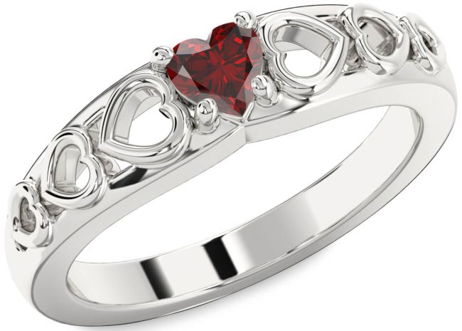 Garnet Silver Heart Promise Ring