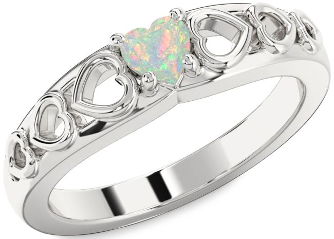 Opal Silver Heart Promise Ring