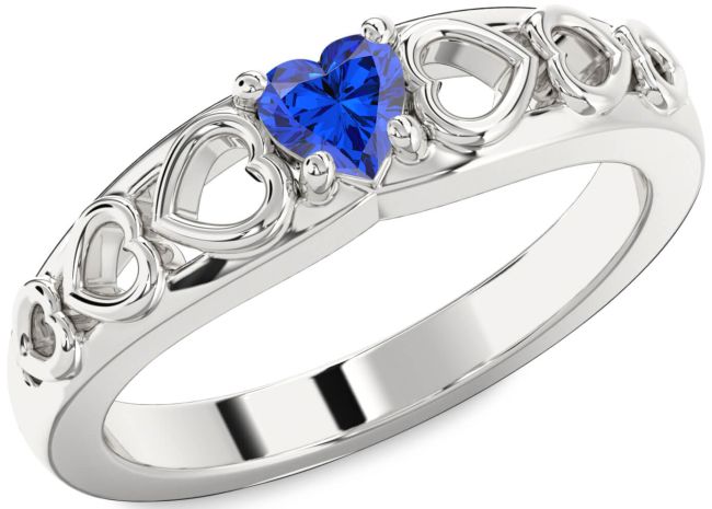 Blue Sapphire Silver Heart Promise Ring