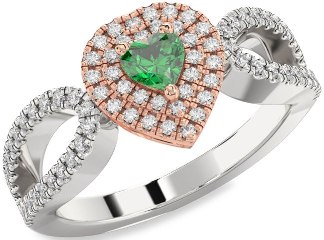Diamond Emerald Rose Gold Silver Heart Pave Promise Ring