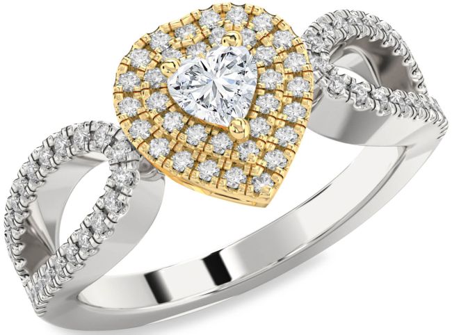 Diamond Gold Silver Heart Pave Promise Ring