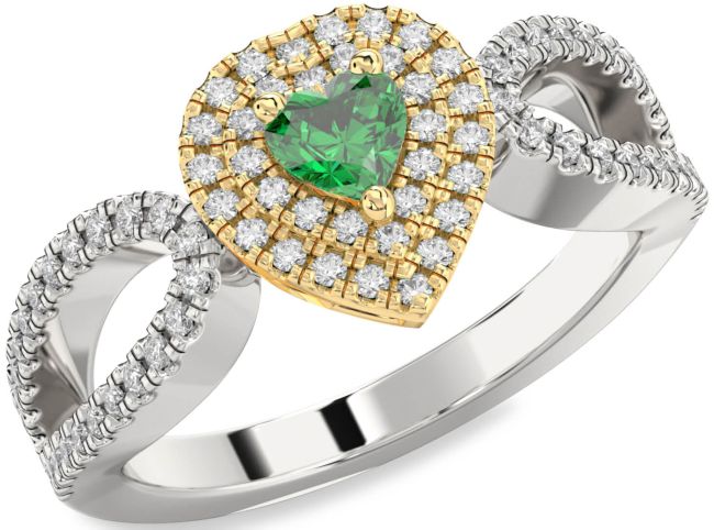 Diamond Emerald White Yellow Gold Heart Pave Promise Ring