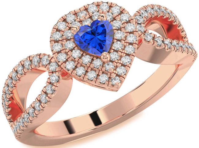 Diamond Blue Sapphire Rose Gold Heart Pave Promise Ring