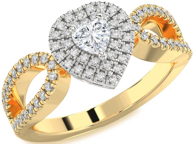 Diamond White Yellow Gold Heart Pave Promise Ring
