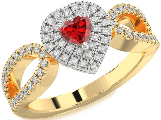 Diamond Ruby Gold Silver Heart Pave Promise Ring