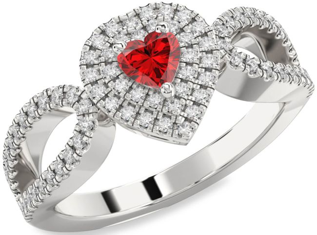 Diamond Ruby Silver Heart Pave Promise Ring