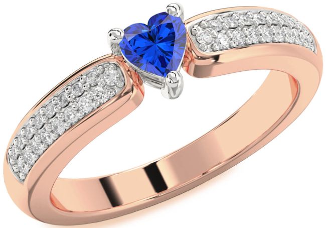 Diamond Blue Sapphire White Rose Gold Heart Pave Promise Ring