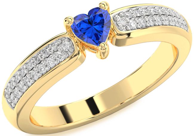 Diamond Blue Sapphire Gold Silver Heart Pave Promise Ring