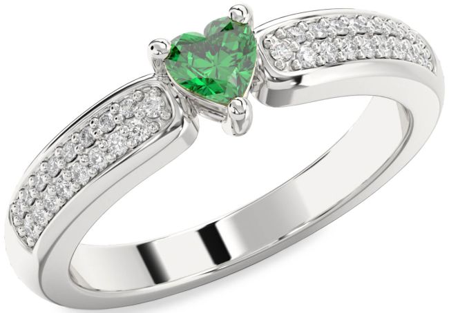 Diamond Emerald Platinum Heart Pave Promise Ring