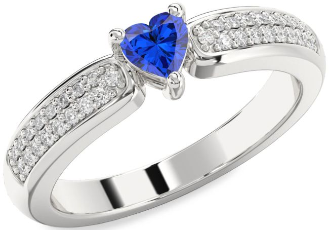 Diamond Blue Sapphire White Gold Heart Pave Promise Ring