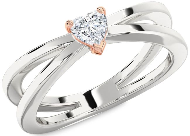 Diamond Silver & 10K Rose Gold Heart Promise Ring
