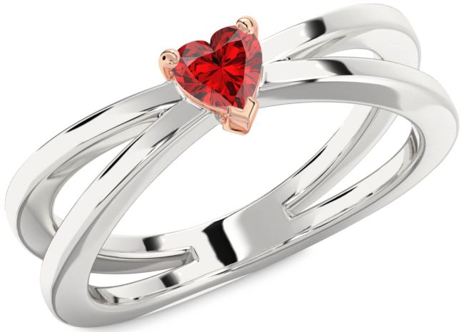 Ruby Platinum & Rose Gold Heart Promise Ring