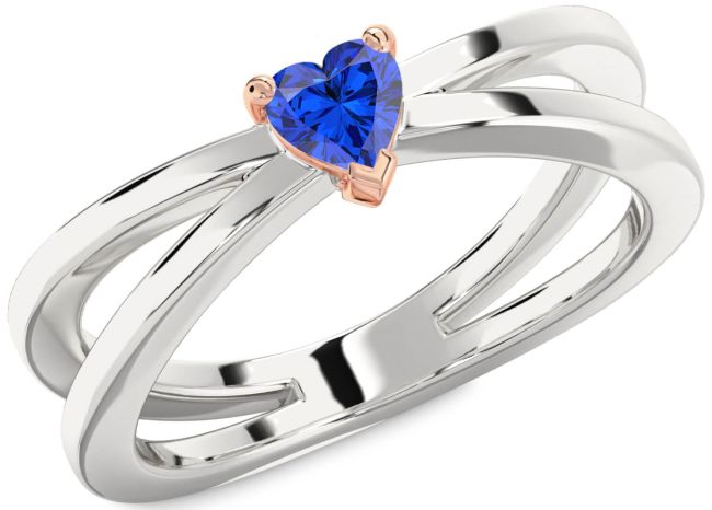 Blue Sapphire Platinum & Rose Gold Heart Promise Ring