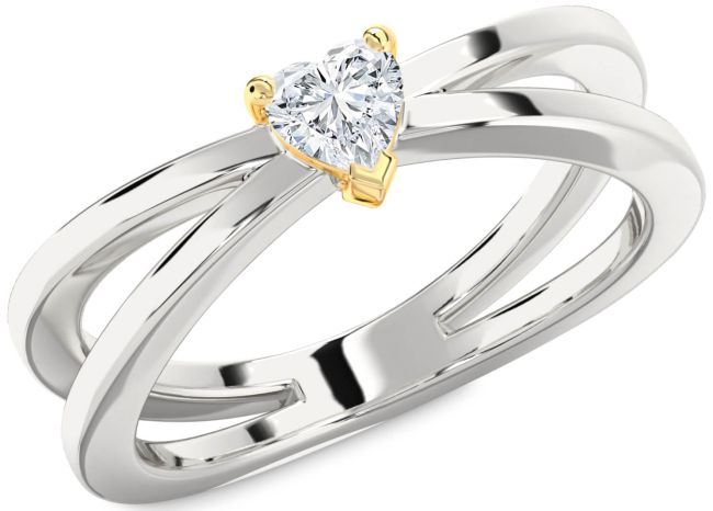 Diamond Silver & 10K gold Heart Promise Ring
