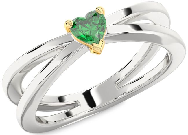 Emerald Silver & 10K gold Heart Promise Ring