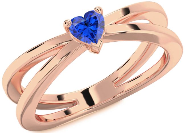 Blue Sapphire Rose Gold Silver Heart Promise Ring