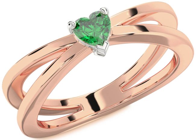 Emerald Platinum & Rose Gold Heart Promise Ring