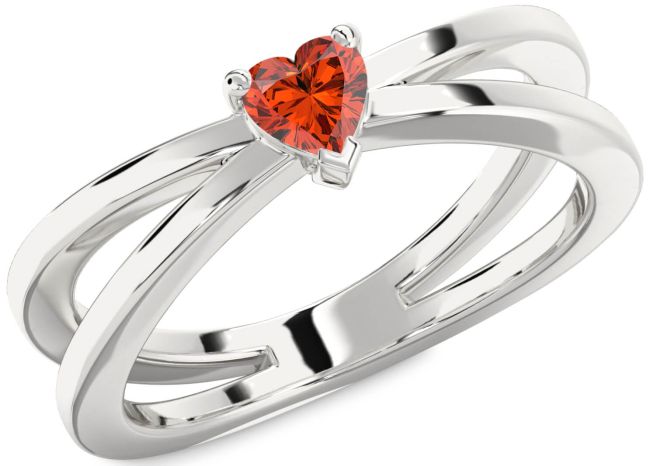 Fire Opal Silver Heart Promise Ring