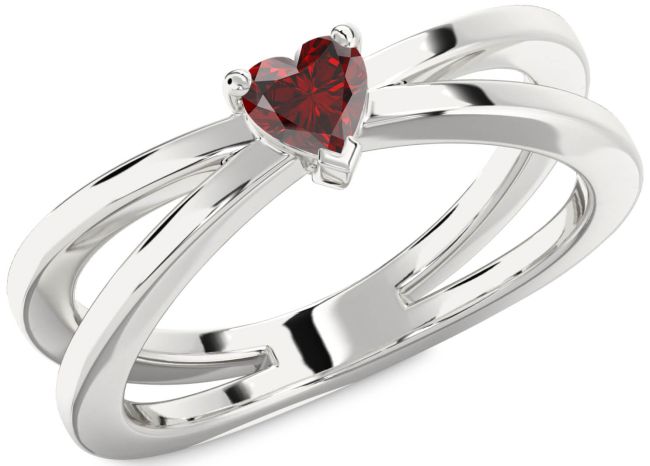 Garnet Silver Heart Promise Ring