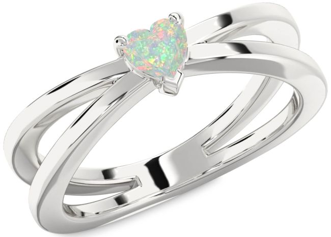 Opal Silver Heart Promise Ring