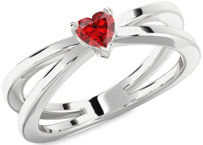 Ruby Silver Heart Promise Ring