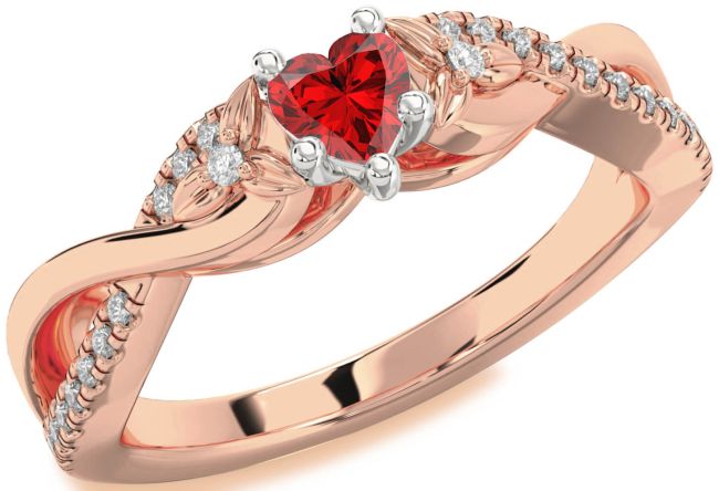 Diamond Ruby White Rose Gold Heart Infinity Promise Ring