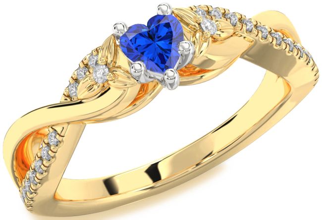 Diamond Blue Sapphire White Yellow Gold Heart Infinity Promise Ring