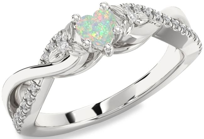 Diamond Opal Silver Heart Infinity Promise Ring