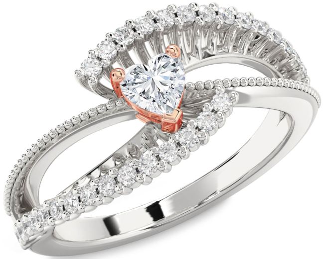 Diamond Rose Gold Silver Heart Promise Ring
