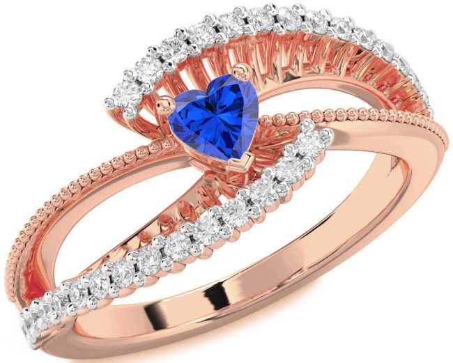 Diamond Blue Sapphire Rose Gold Heart Promise Ring
