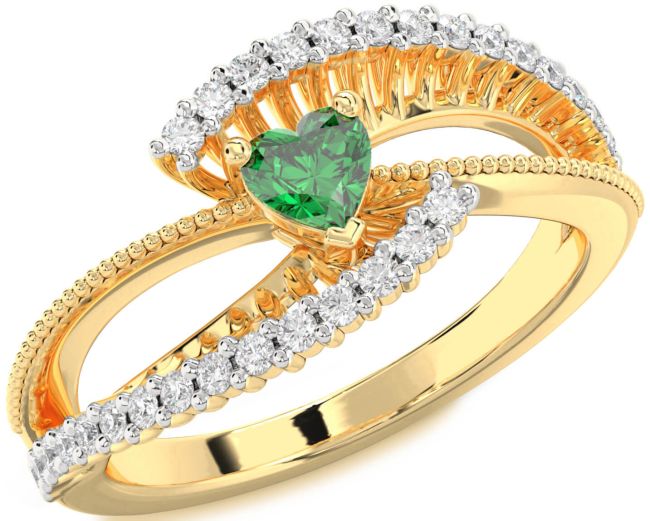 Diamond Emerald Gold Heart Promise Ring