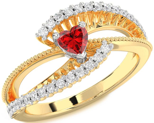 Diamond Ruby White Yellow Gold Heart Promise Ring