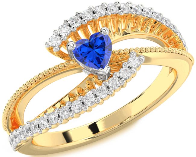 Diamond Blue Sapphire White Yellow Gold Heart Promise Ring