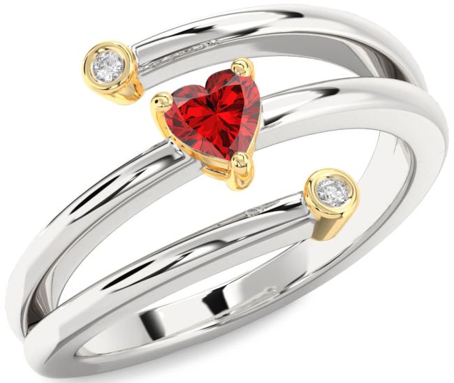 Diamond Ruby Silver & 10K gold Heart Promise Ring
