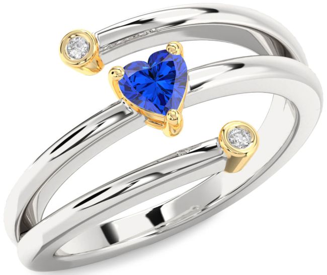 Diamond Blue Sapphire Platinum & Yellow Gold Heart Promise Ring